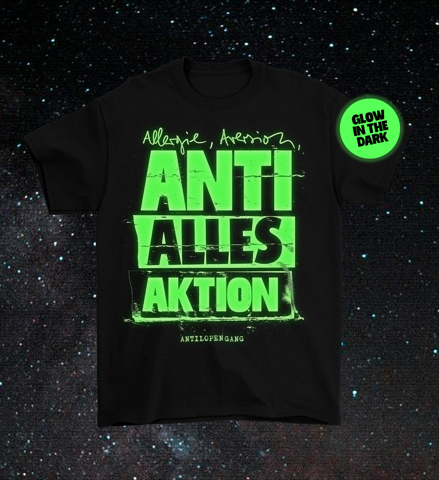 ANTILOPEN GANG: AAA Glow-In-The-Dark, schwarzes Shirt